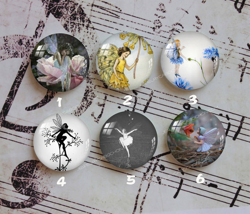 Handmade Round Photo Glass Cabochon Flower elf 1087
