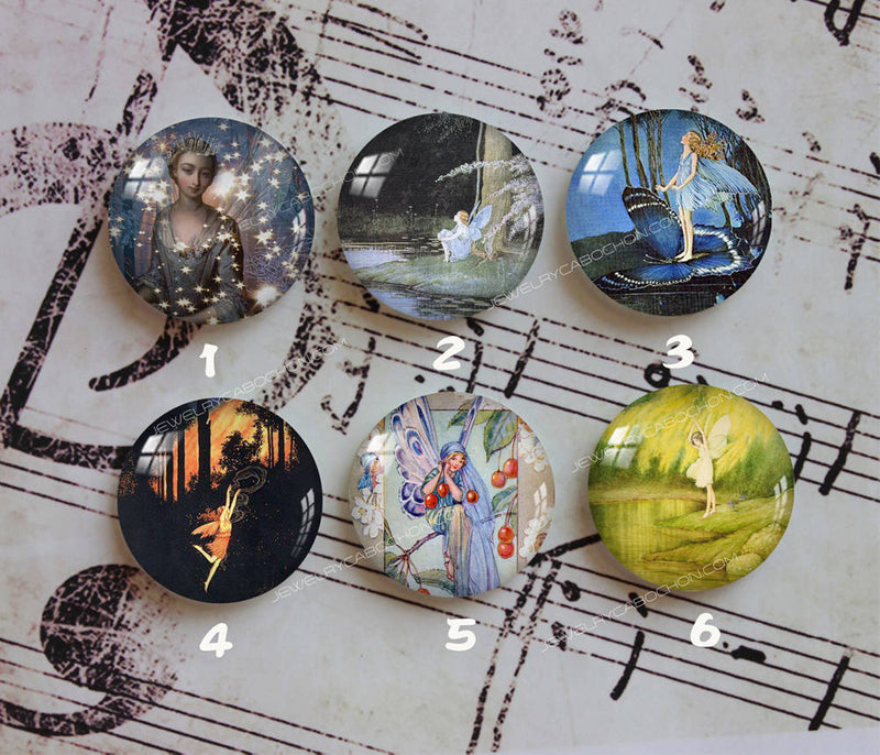 Handmade Round Photo Glass Cabochon Flower elf 1088