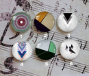 Handmade Round Photo Glass Cabochon geometric Pattern 1105