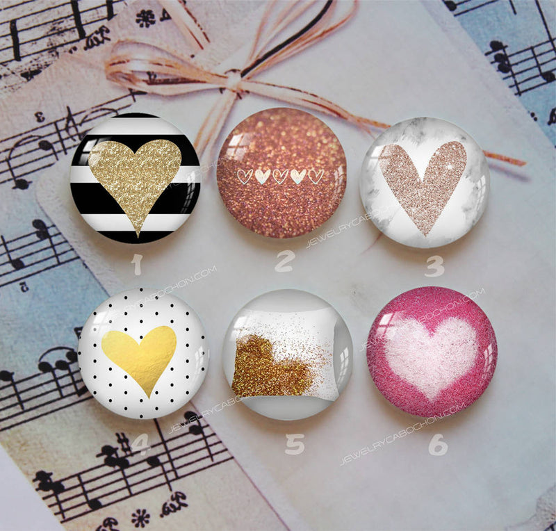 Handmade Round Photo Glass Cabochon Heart pattern 1112