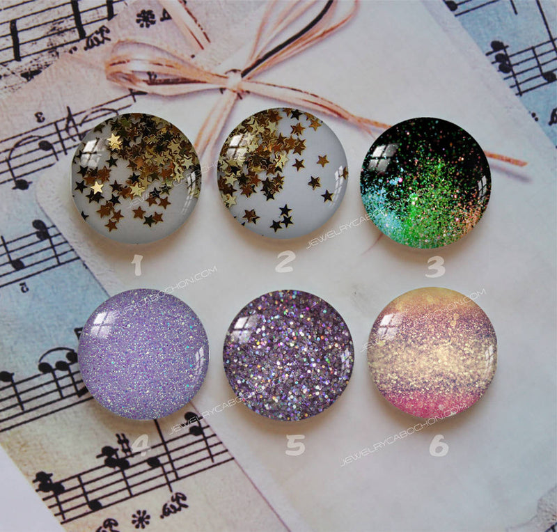 Handmade Round Photo Glass Cabochon Glitter 1123