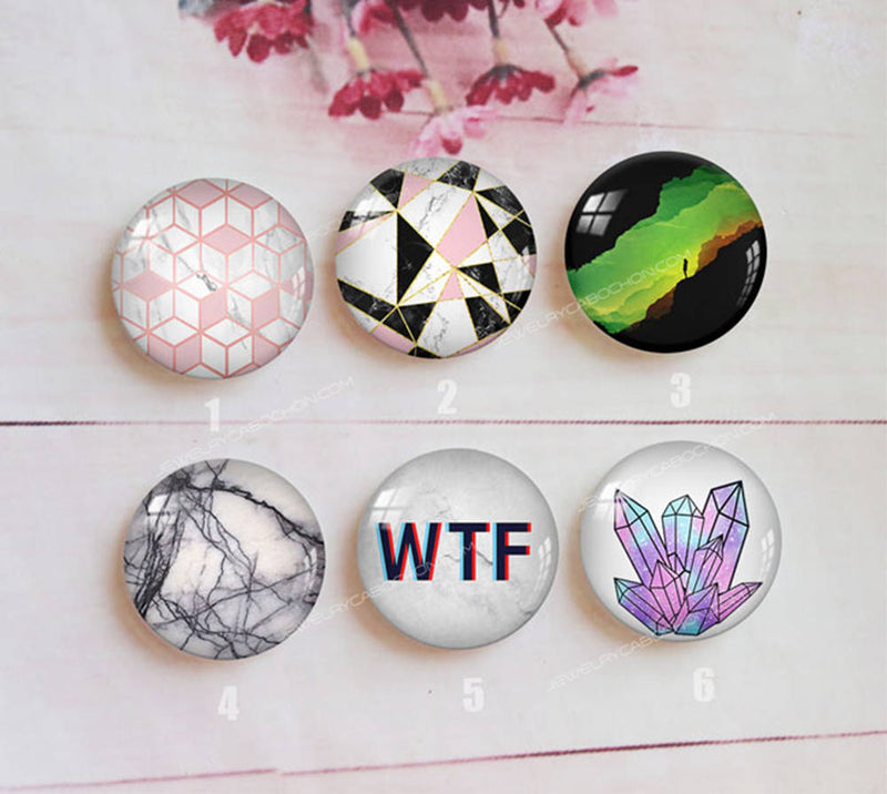 Handmade Round Photo Glass Cabochon Pattern geometric 1508
