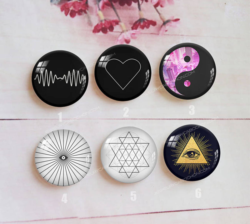 Handmade Round Photo Glass Cabochon geometric 1513