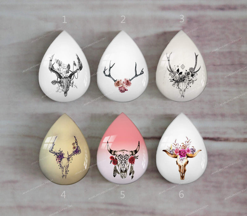 Handmade Teardrop Photo Glass Cabochons Deer head A307