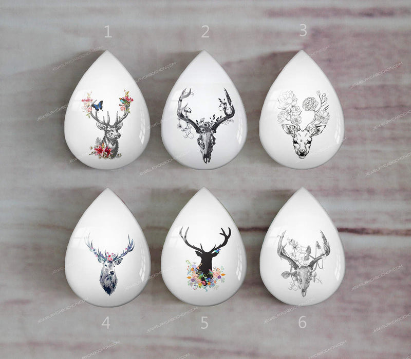 Handmade Teardrop Photo Glass Cabochons Deer head A309