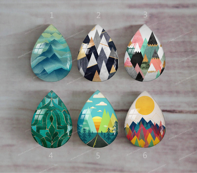 Handmade Teardrop Photo Glass Cabochons geometric stripe A316