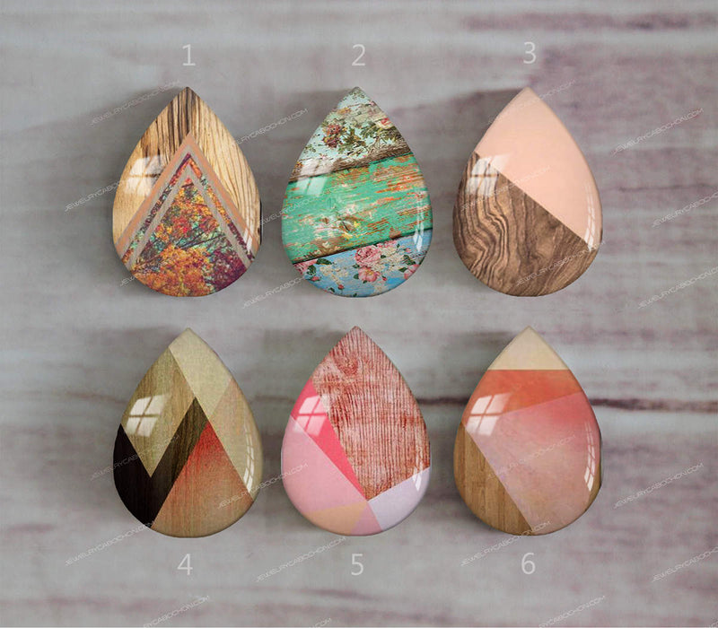 Handmade Teardrop Photo Glass Cabochons Geometry Pattern A326