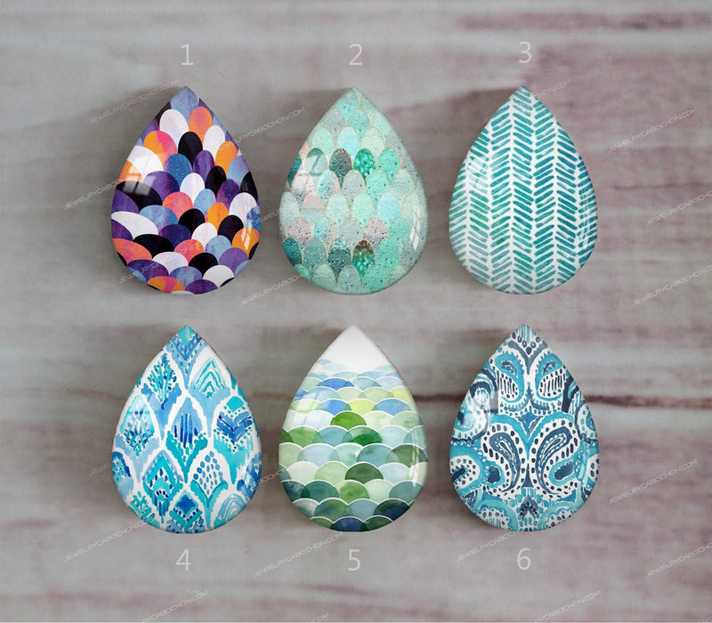 Handmade Teardrop Photo Glass Cabochons Geometry Pattern A328