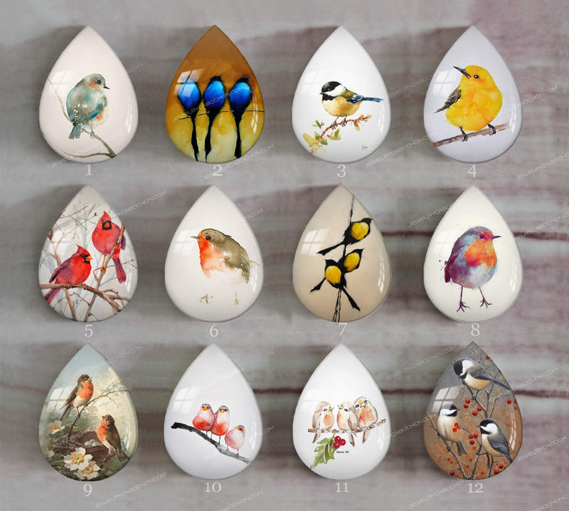 Handmade Teardrop Photo Glass Cabochons Animal bird A607