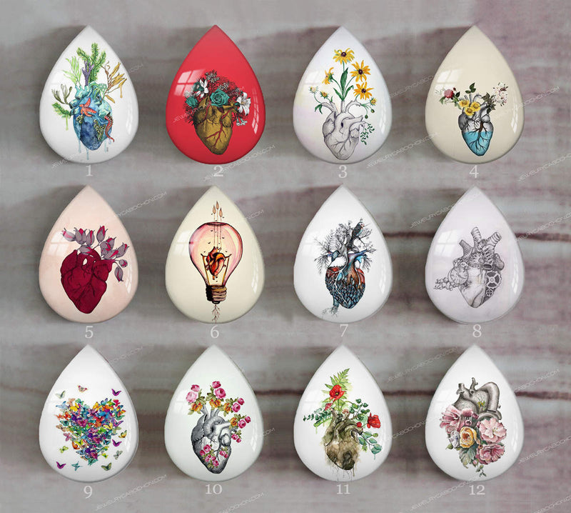 Handmade Teardrop Photo Glass Cabochons heart A610