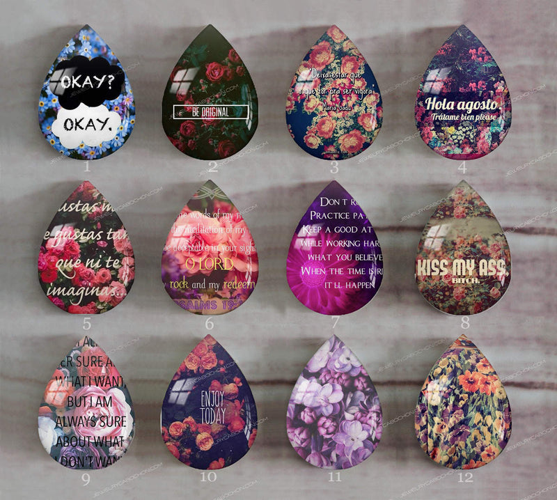 Handmade Teardrop Photo Glass Cabochons Plant flower A630