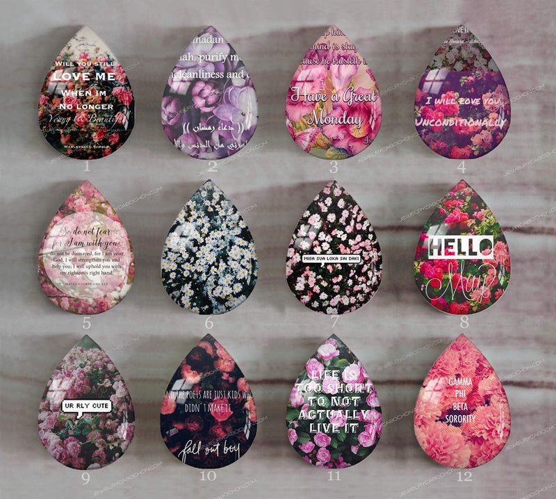 Handmade Teardrop Photo Glass Cabochons Plant flower A631