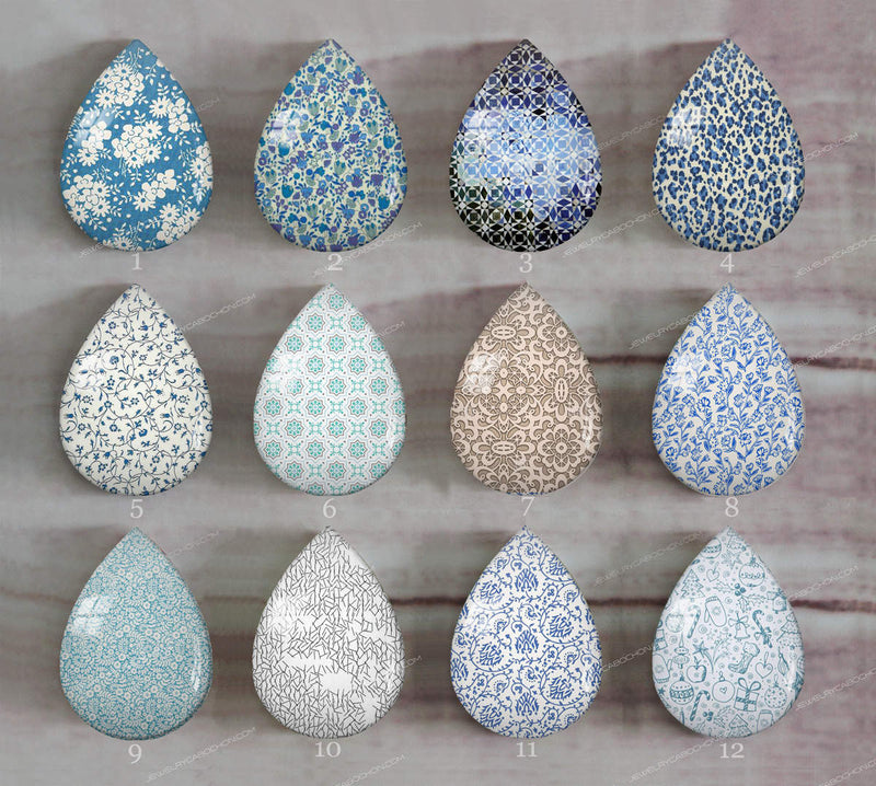 Handmade Teardrop Photo Glass Cabochons Pattern A645