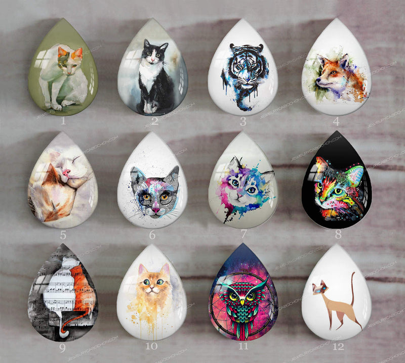Handmade Teardrop Photo Glass Cabochons animal Cat A660