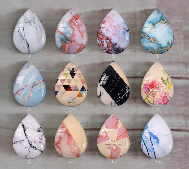 Handmade Teardrop Photo Glass Cabochons Geometry stripe A669