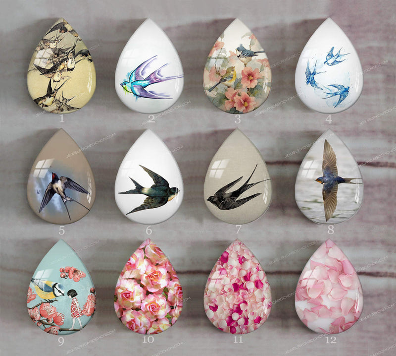Handmade Teardrop Photo Glass Cabochons Animal swallow A687
