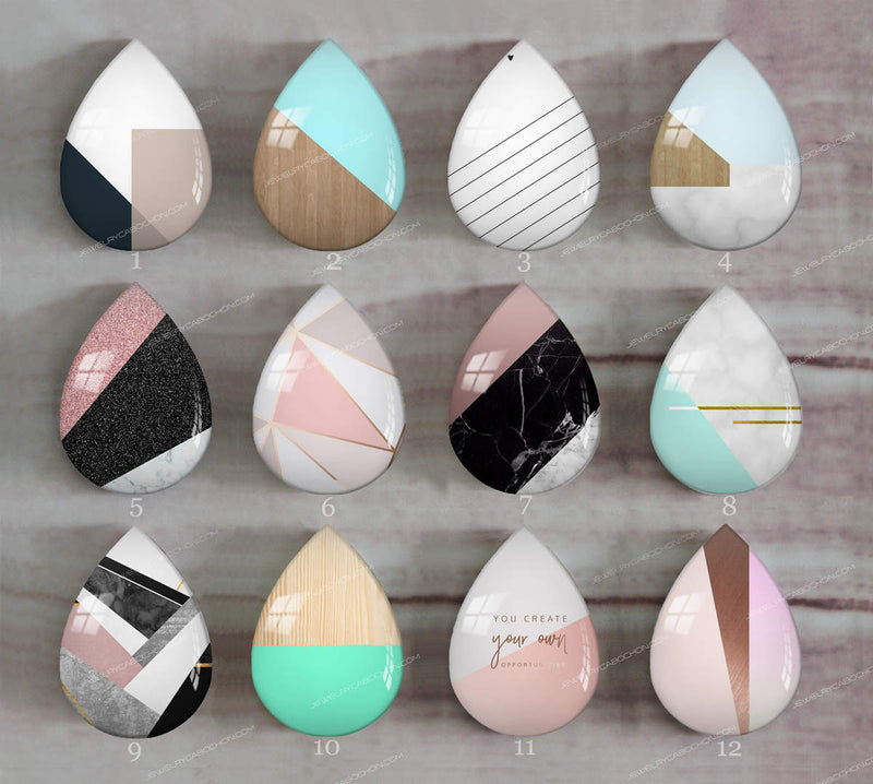 Handmade Teardrop Photo Glass Cabochons Geometry A702