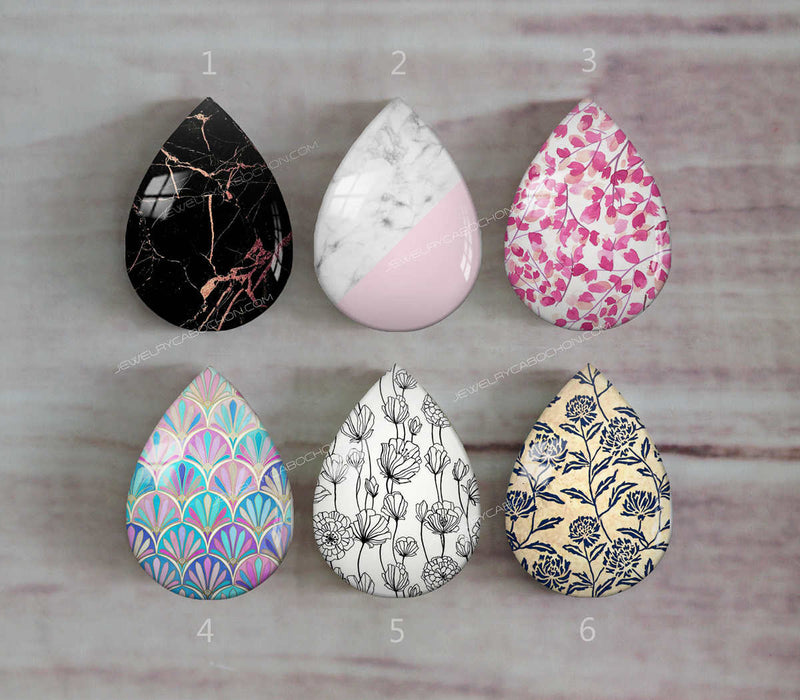 Handmade Teardrop Photo Glass Cabochons A338