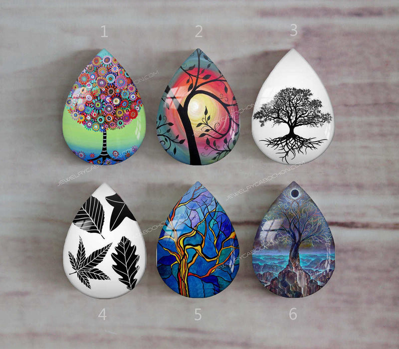 Handmade Teardrop Photo Glass Cabochons Plant tree A352