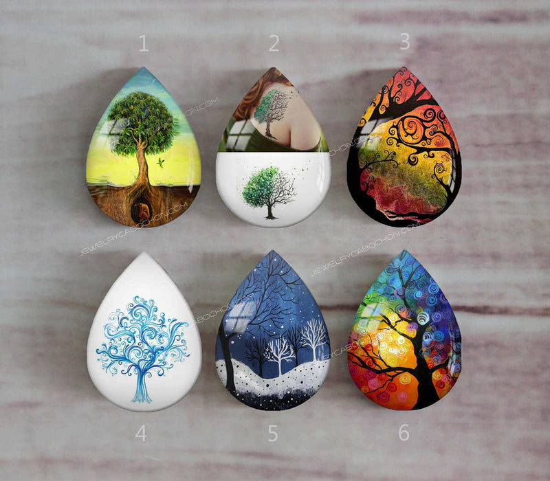 Handmade Teardrop Photo Glass Cabochons Plant tree A359