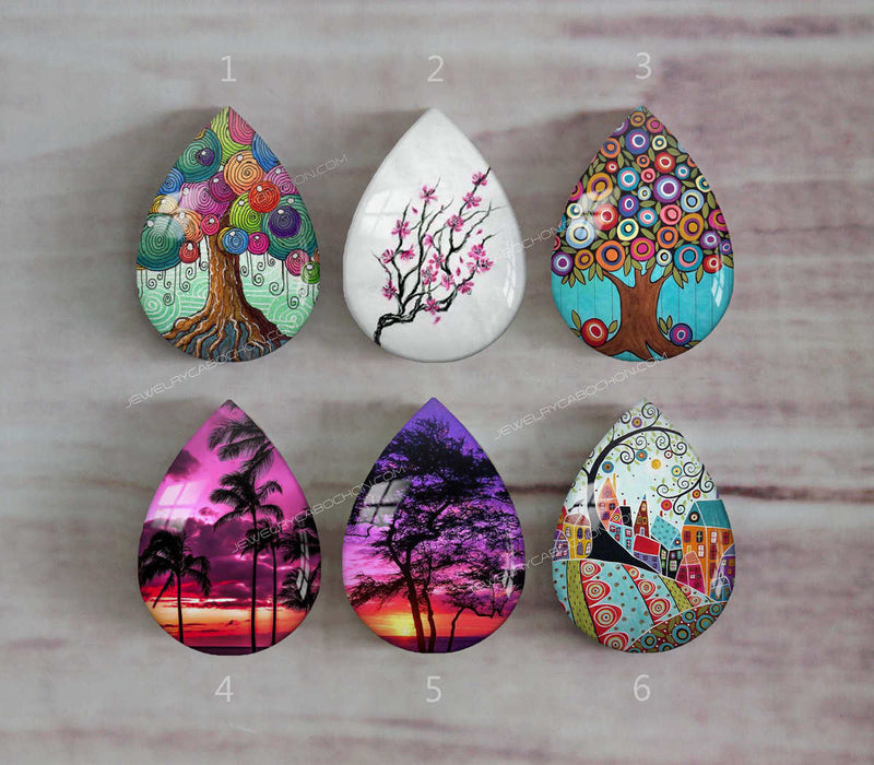 Handmade Teardrop Photo Glass Cabochons Plant tree A360