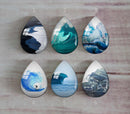 Handmade Teardrop Photo Glass Cabochons Ocean waves A378