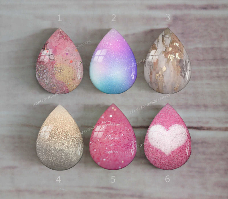 Handmade Teardrop Photo Glass Cabochons Geometry Glitter A417