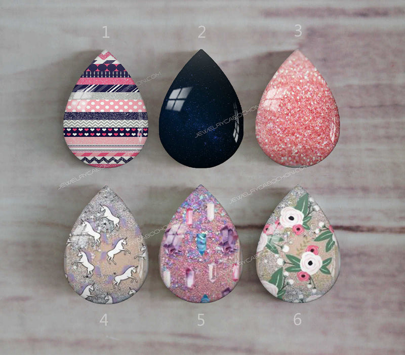 Handmade Teardrop Photo Glass Cabochons Geometry Glitter A421