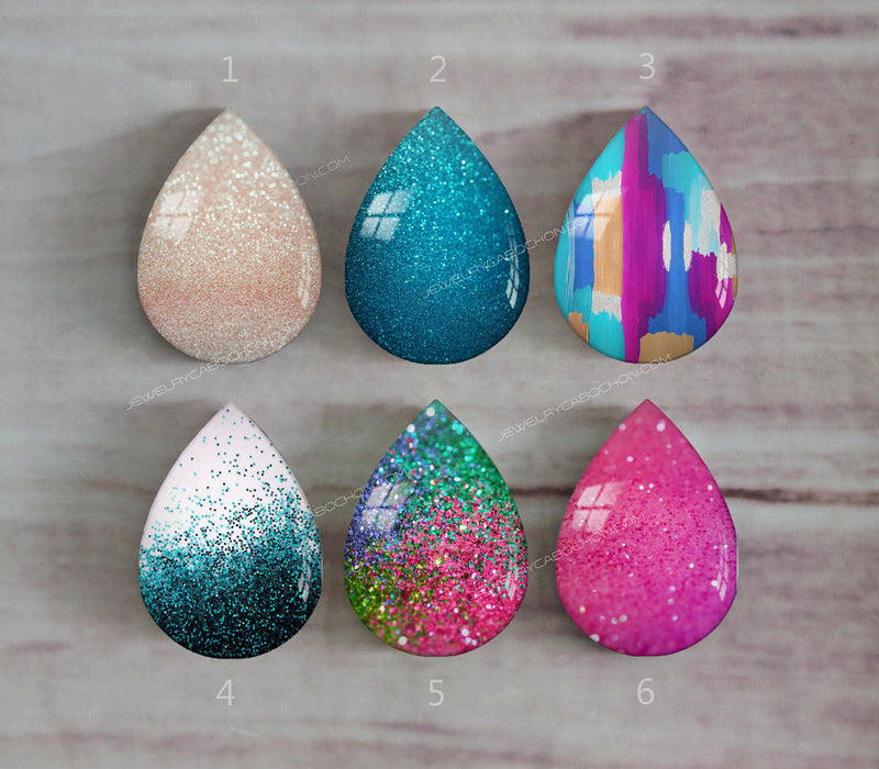 Handmade Teardrop Photo Glass Cabochons Geometry Glitter A430