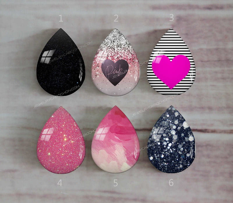 Handmade Teardrop Photo Glass Cabochons Geometry Glitter A434