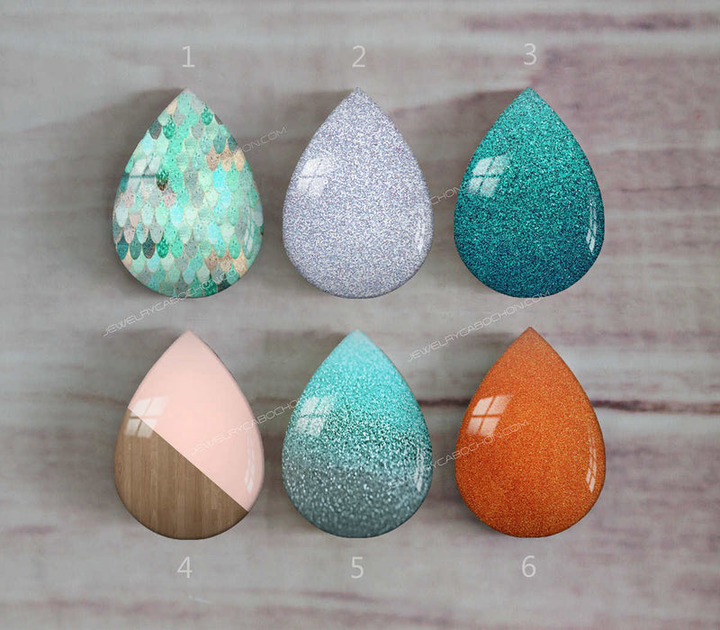 Handmade Teardrop Photo Glass Cabochons Geometry Glitter A445