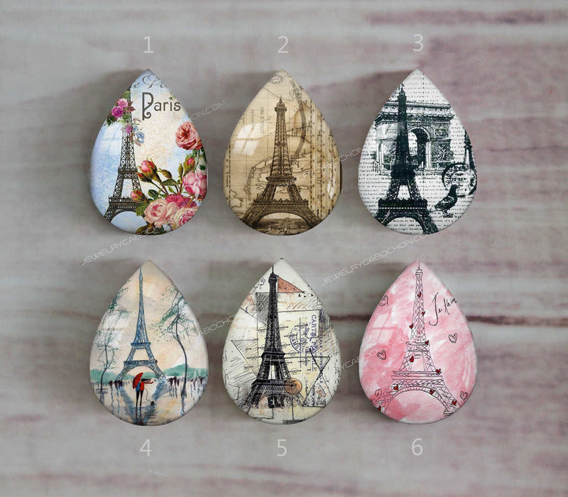 Handmade Teardrop Photo Glass Cabochons Iron tower A464