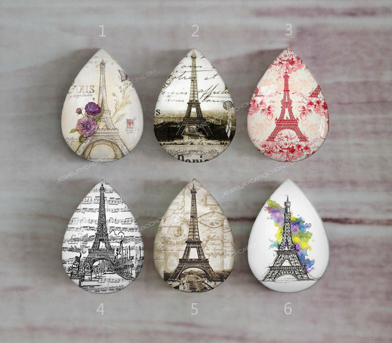 Handmade Teardrop Photo Glass Cabochons Iron tower A471