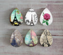 Handmade Teardrop Photo Glass Cabochons Iron tower A473