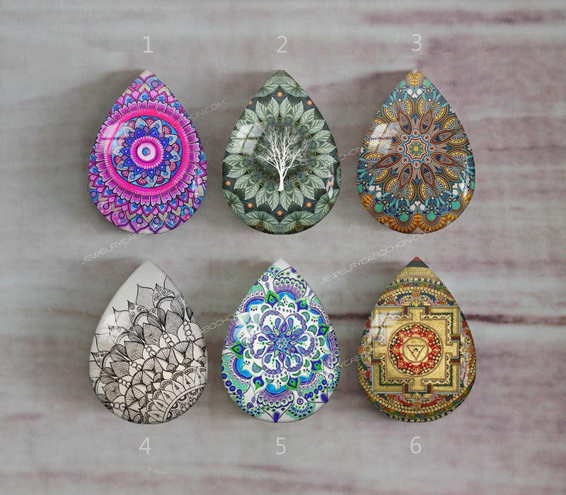 Handmade Teardrop Photo Glass Cabochons Geometric pattern A516