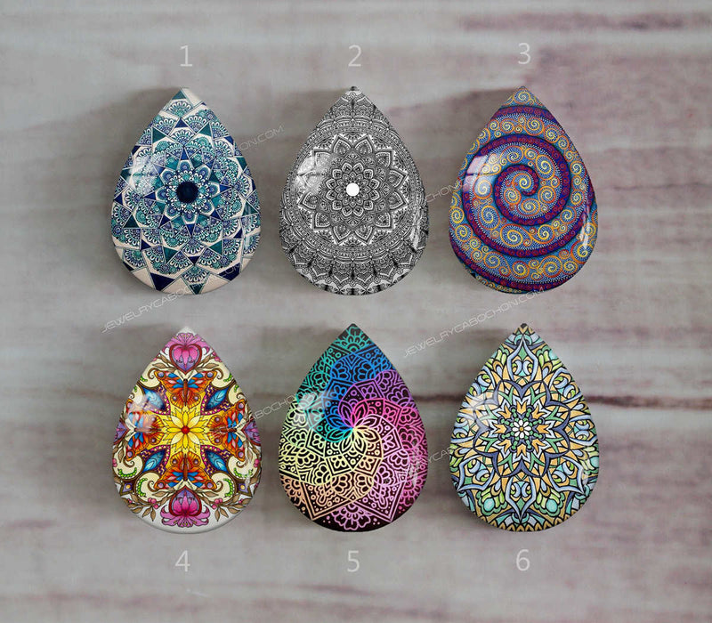 Handmade Teardrop Photo Glass Cabochons Geometric pattern A517