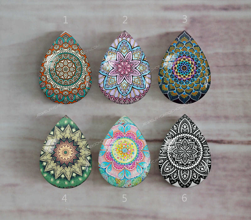 Handmade Teardrop Photo Glass Cabochons Geometric pattern A520