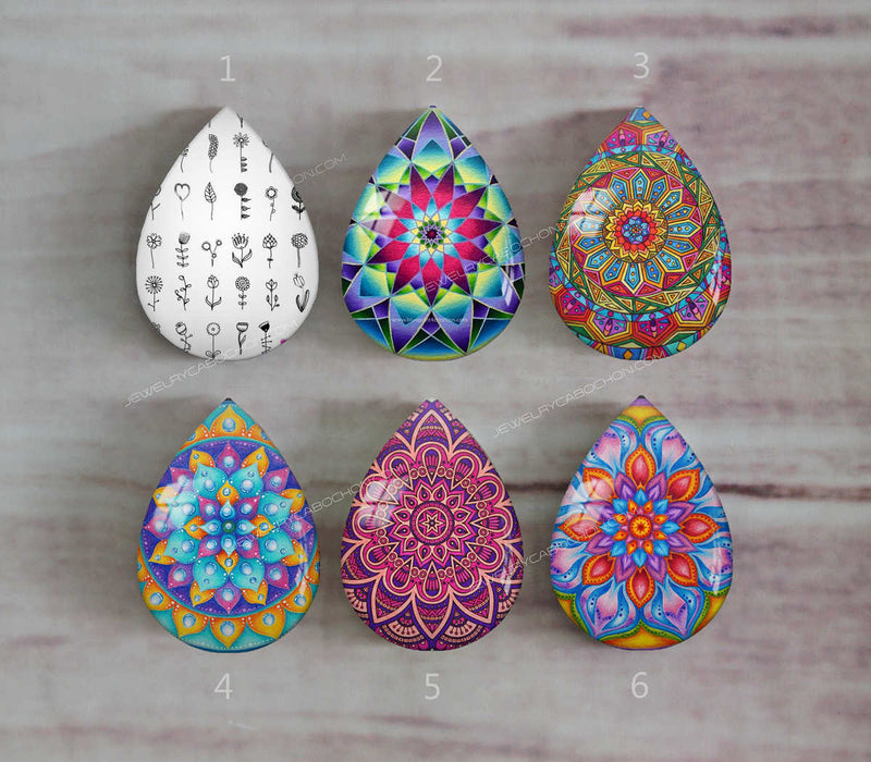 Handmade Teardrop Photo Glass Cabochons Geometric pattern A523