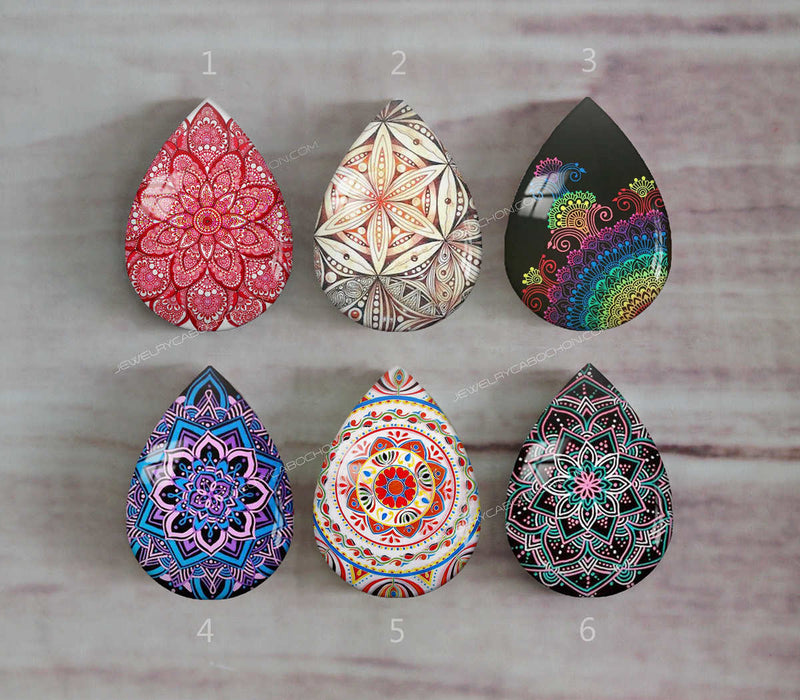 Handmade Teardrop Photo Glass Cabochons Geometric pattern A530