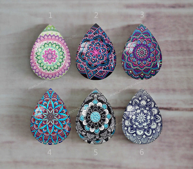 Handmade Teardrop Photo Glass Cabochons Geometric pattern A531
