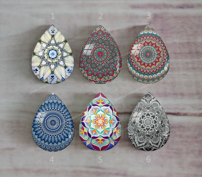 Handmade Teardrop Photo Glass Cabochons Geometric pattern A532