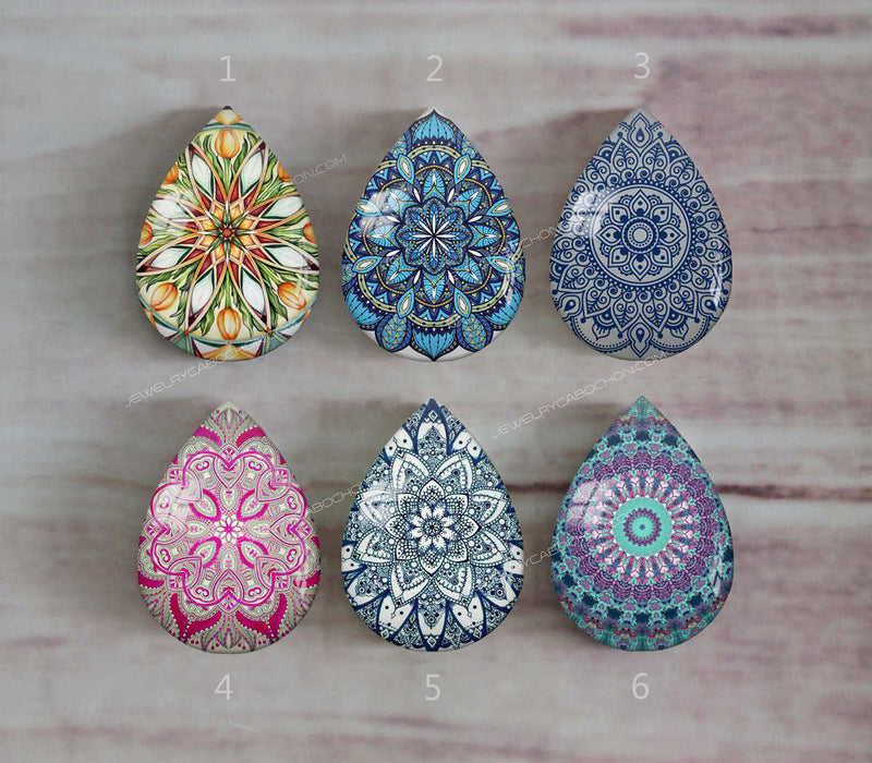 Handmade Teardrop Photo Glass Cabochons Geometric pattern A541