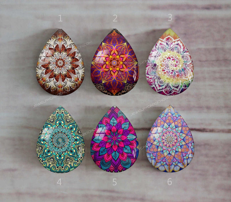 Handmade Teardrop Photo Glass Cabochons Geometric pattern A542