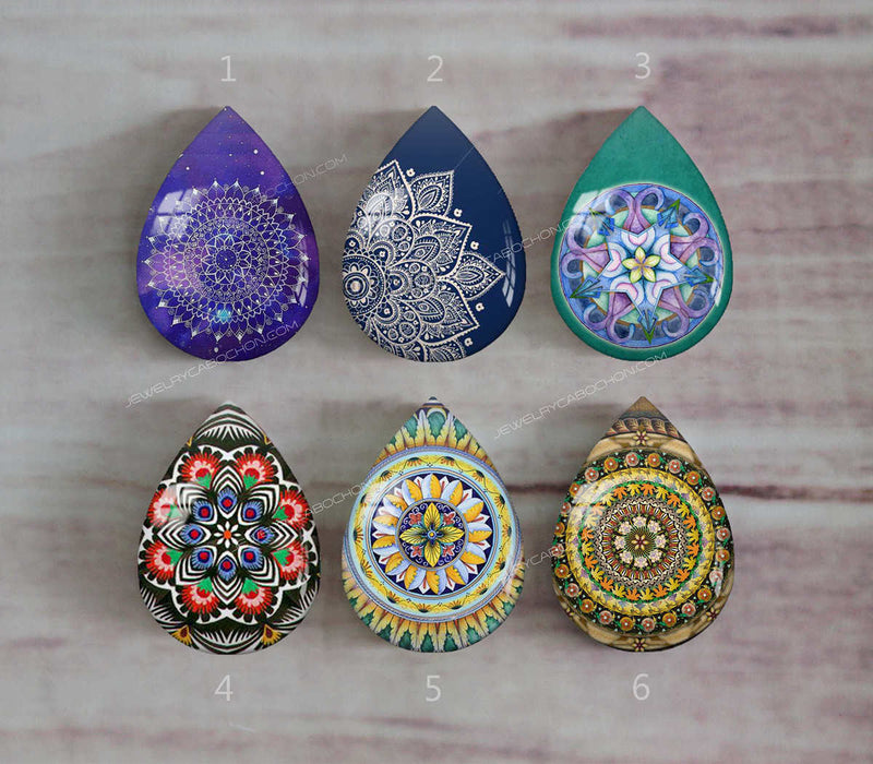 Handmade Teardrop Photo Glass Cabochons Geometric pattern A552