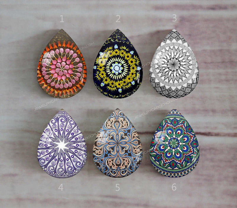 Handmade Teardrop Photo Glass Cabochons Geometric pattern A553