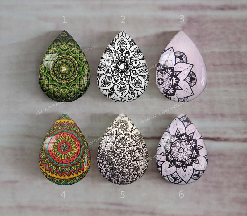 Handmade Teardrop Photo Glass Cabochons Geometric pattern A560