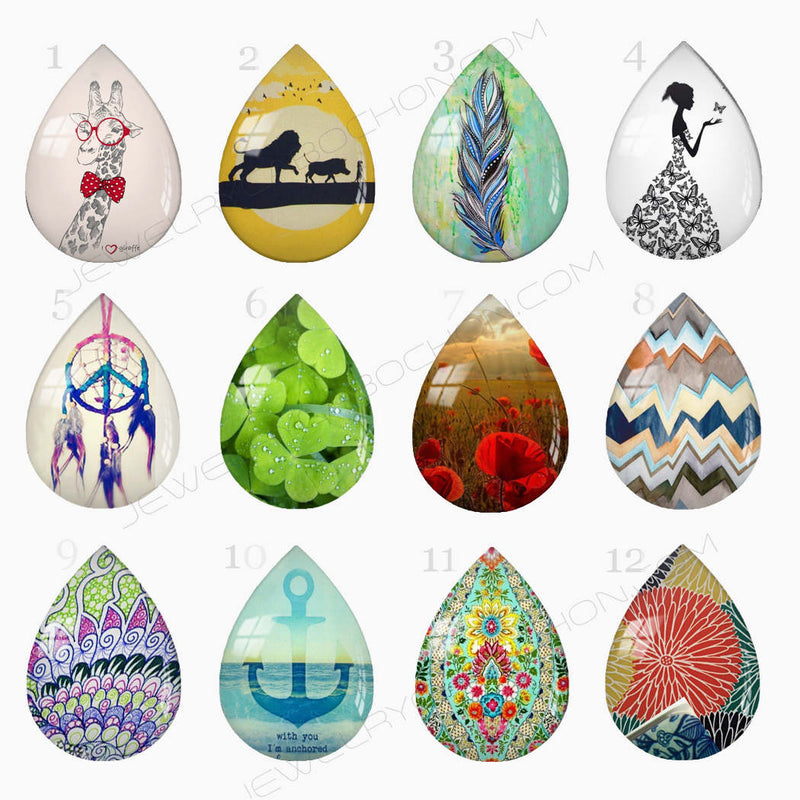 Handmade Teardrop Photo Glass Cabochons Chevron 17
