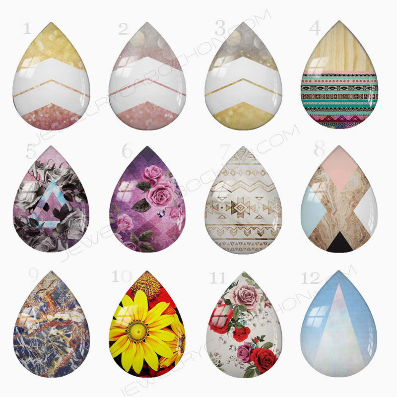 Handmade Teardrop Photo Glass Cabochons geometric 24