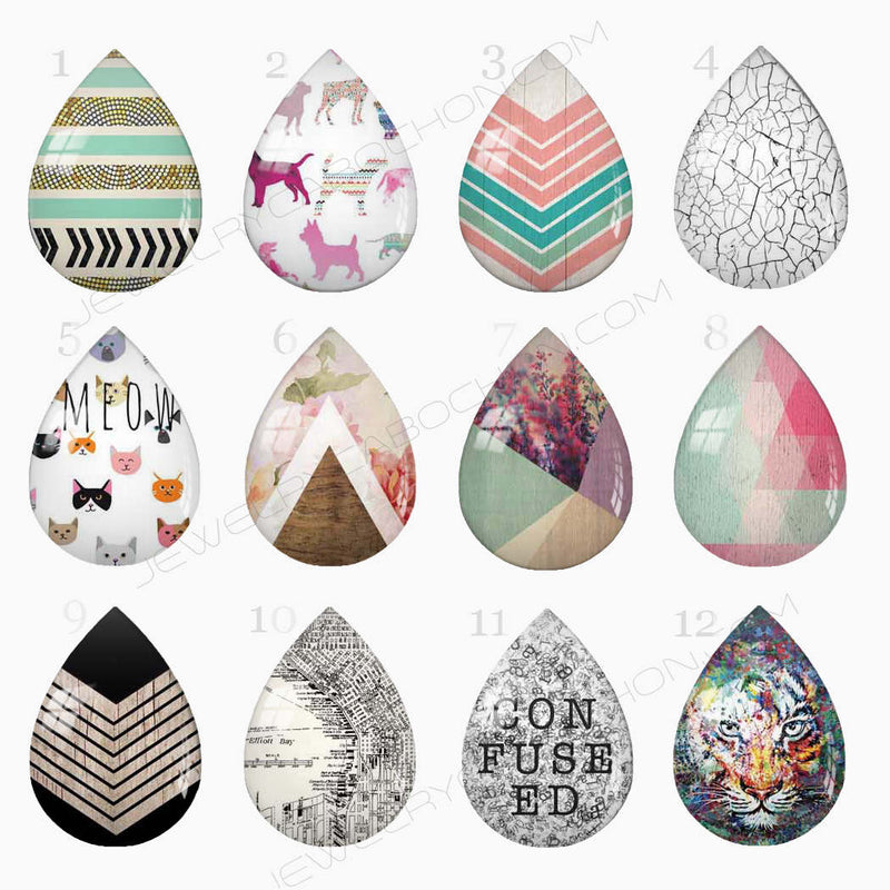 Handmade Teardrop Photo Glass Cabochons geometric 26