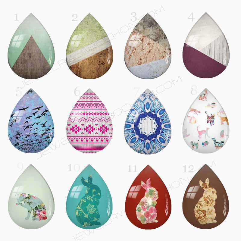 Handmade Teardrop Photo Glass Cabochons geometric 26A
